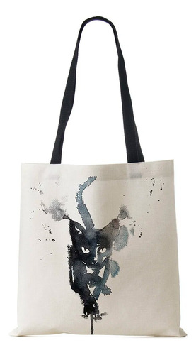 Bolso De Mano Ecológico Sumi Cat Linen Para Mujer, Reutiliza