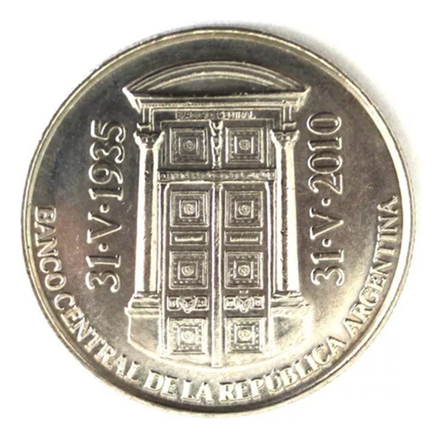 Moneda Argentina 2 Pesos 2010 75° Aniversario Bcra (Usado)