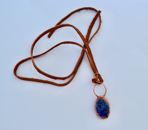 Imagen 2 de 10 de Collar Lapislazuli Con Cuero, Piedra Grande Natural, Cod1