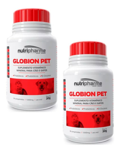 2 Globion Pet 30 Comp Probióticos Prebióticos Nutripharme