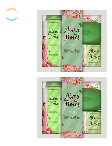 Kit 2x Estojo Perfumado Alma Flores Talco Saboneteira 2 Sab