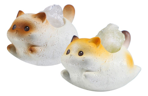 2 Minifiguras De Gato, Estatua De Gato Marrón Y Amarillo