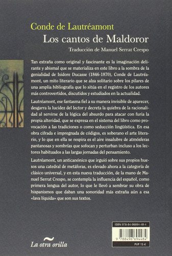 Cantos De Maldoror, Los, De Isidore   (conde De Lautreamont) Ducasse. Editorial Otra Orilla En Español
