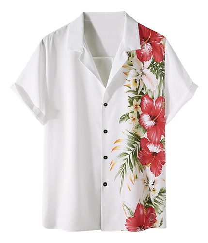 Camisa Hawaiana De Manga Corta Con Cuello Alto Para Hombre L