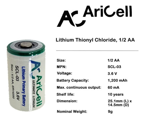  4 Baterías Pilas 1/2 Aa Marca Aricell Er14250 3.6 V Litio  