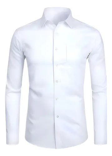 Camisa Social Manga Longa Masculina Lisa Slim Camiseta