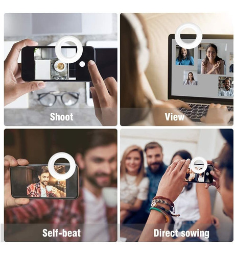 Luz De Anillo Para Selfie, Recargable Con Clip De Portátil,