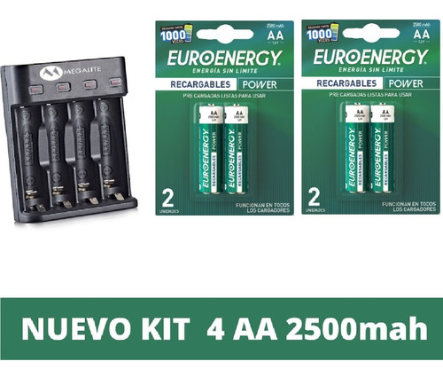 Cargador De Pilas Usb +4 Pilas 2500 Aa Nimh