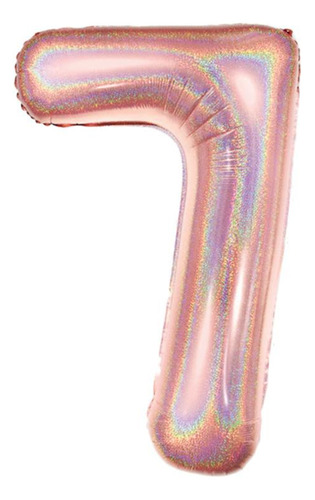 Balão Metalizado Para Festa Nº 7 Rosé Holográfico 101cm 1 Un