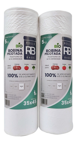 Kit 6 Bobina Plástico Picotado 35x45 Para 5kg Fundo Reto