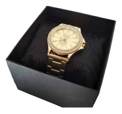 Relógio Feminino Dourado Brilhante Gatinho Gato Delicado