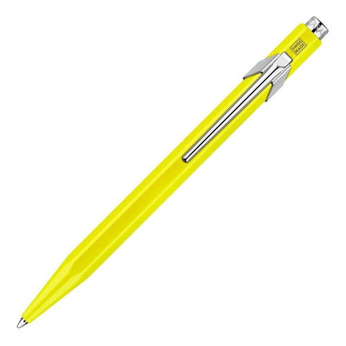 Bolígrafo Caran d'Ache 849 Popline amarillo fluo, color azul, color exterior amarillo