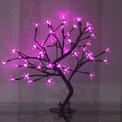 Luminária Árvore De Mesa Cerejeira Led Flor 48 Leds Bivolt Cúpula Rosa Estrutura Preto