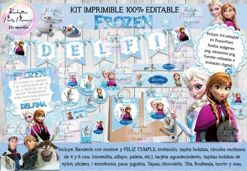 Kit Imprimible Candy Bar Frozen Modelo 1 - Editable 100%