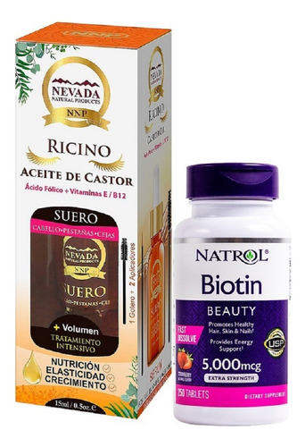 1 Ricino Aceite De Castor 15 Ml + 1 Biotin Natrol 5,000 Mcg