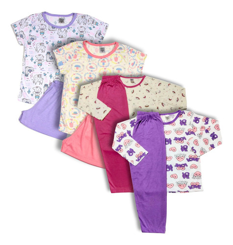 Kit 4 Pijamas Infantil / Juvenil - (2 Verão E 2 Inverno) 