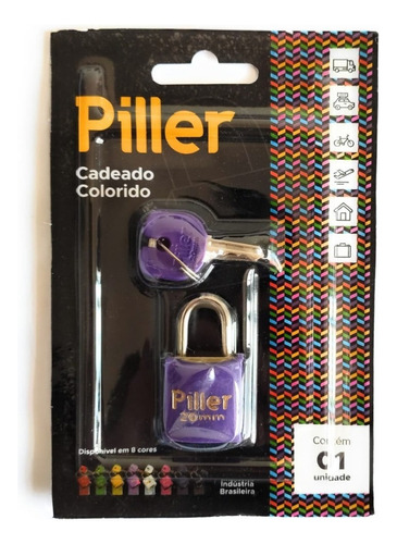 Cadeado Pequeno Academia Casa Colorido 20mm Piller Blister Cor Violeta
