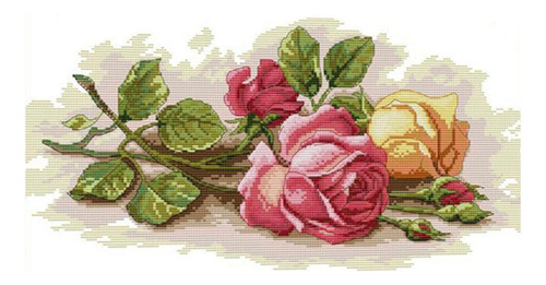 1 Juego De Kit De Punto De Cruz Estampado, Patrón De Rosas,