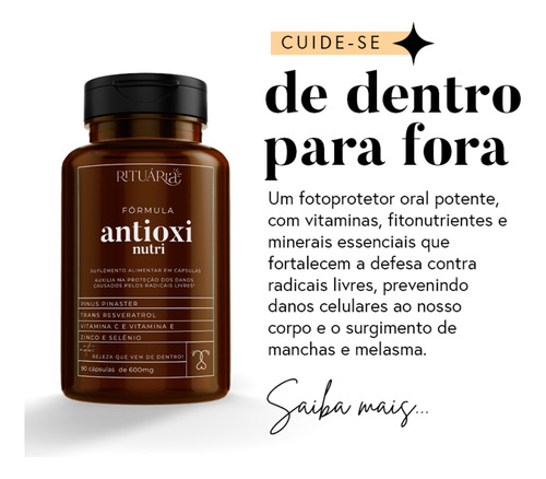Suplemento Clareador de Melasma e Manchas | Antioxi Nutri Rituária | 90 Cápsulas | Pele Uniforme e Saudável