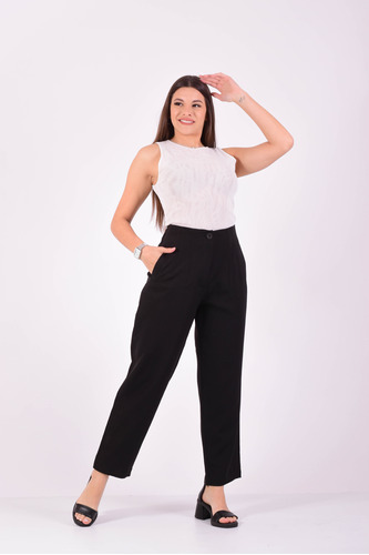 Pantalon Sastrero Recto Cintura Avispa Con Pinzas Mujer 