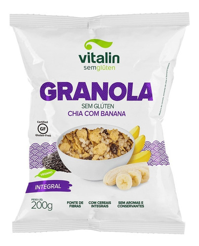 Granola Chia Com Banana Integ Sem Glúten Vegano Vitalin 200g