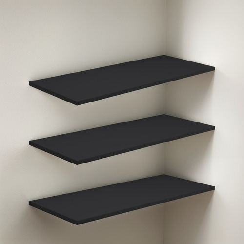 Kit 3 Prateleiras 160x30 Mdf Preto + Suporte Invisível