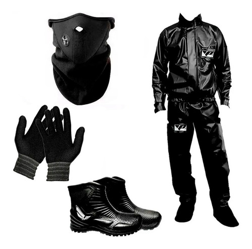 Kit Equipo Lluvia Pantaneiro + Botas + Guantes + Mascara Fas