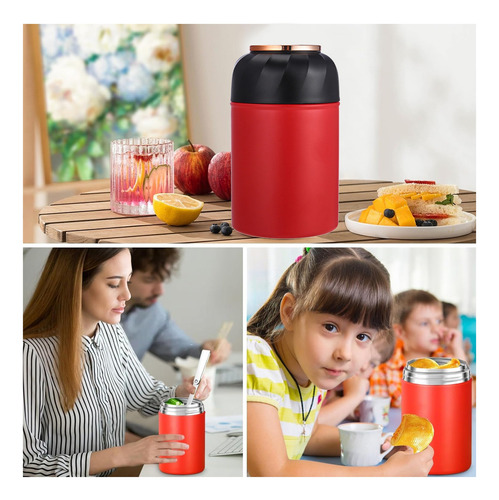 Termo Portatil Comida Caliente Fría Sopa Acero Inox. 500ml Rojo