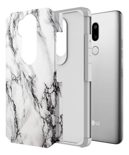 Rosebono Para Lg G7 Thinq Funda, Delgada Híbrida De Doble A Mármol Blanco.