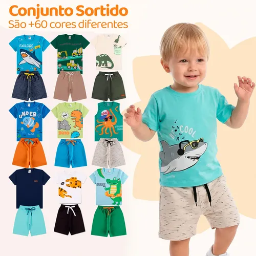 Kit Infantil 10 Peças Menino Conjunto 5 Shorts+5 Camisetas