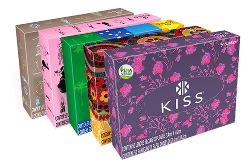 Kit 5 Caixas De Lenço De Papel Luxo Kiss Folha Dupla Maciez