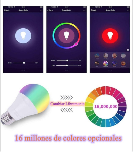 Imagen 6 de 7 de 2 Focos Inteligentes Rgb Wifi Bombilla Alexa Google Siri 9w
