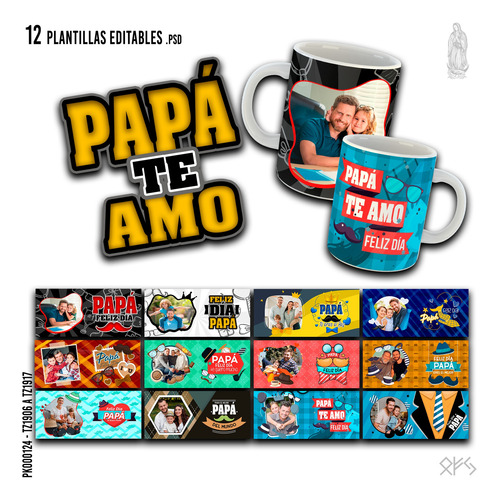 12 Plantillas Editables Para Sublimar Tazas Día Del Padre