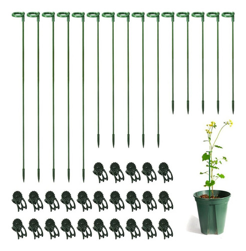 30 Estacas De Soporte Para Plantas Con 30 Clips Para Planta.