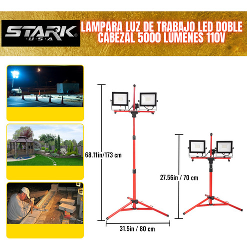 Lampara Luz De Trabajo Led Doble Cabezal 5000 Lúmenes 110v