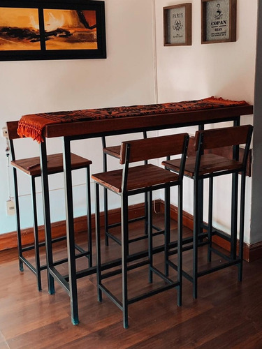 Barra En Madera Y Hierro + 4 Tauretes