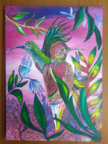 Cuadro Pintura Acrílica 50x70 Colibríes