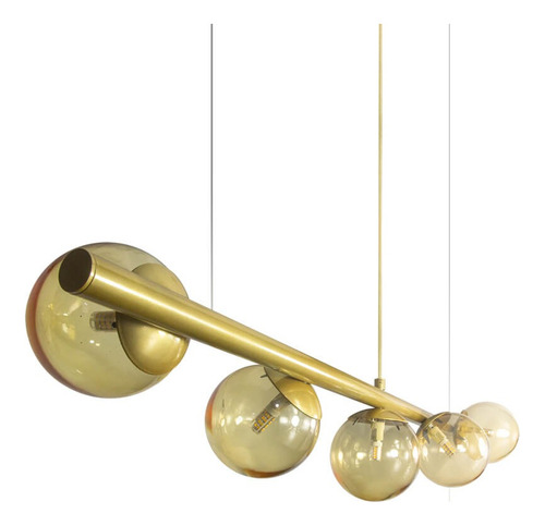 Lustre Pendente Figo Com 5 Globos Esfera De Vidro Estrutura Ouro/ Vidro Âmbar 110v/220v