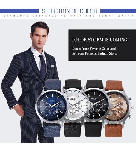 Reloj North Hombre Elegante Casual Piel Acero Inoxidable
