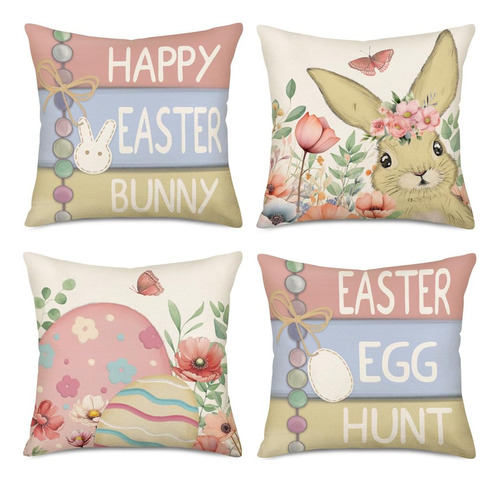 Juego De 4 Fundas De Almohada De Conejo De Pascua