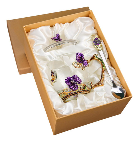 For Taza De Té De Vidrio Transparente Con Diseño Violeta