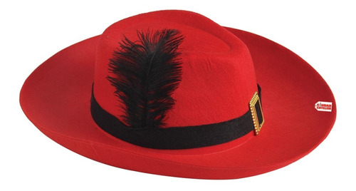 Sombrero Mosquetero Rojo Pluma Gorros - Ciudad Cotillón