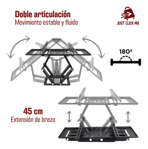 Soporte Articulado Reforzado Para Tv Pantalla Monitor De 40 A 80 Pulgadas Super Resistente Hasta 50kg Justclick Mx