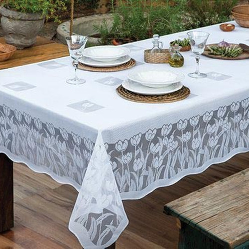 Toalha De Mesa Redonda Tulipa 1,60m X 1,60m Renda Branca Off Cor Branco Liso