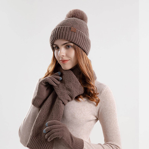 Gorro De Lana Y Para Mujer E Invierno, Bufanda Cálida, Guant