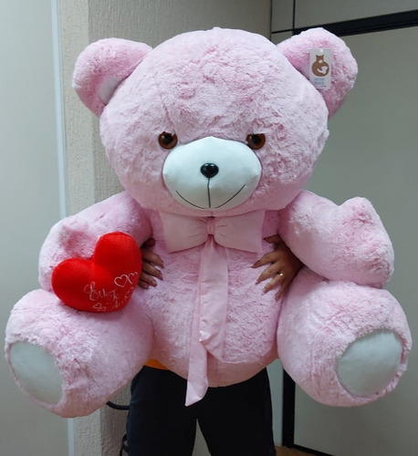 Urso Rosa Gigante Grande De Pelúcia 110cm Cheio Frete Grátis