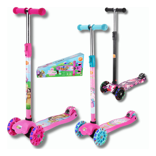 Patinete Dm Toys 3 Rodas Princesas Rosa
