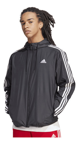 Chamarra adidas Essentials 3 Stripes Hombre Negro