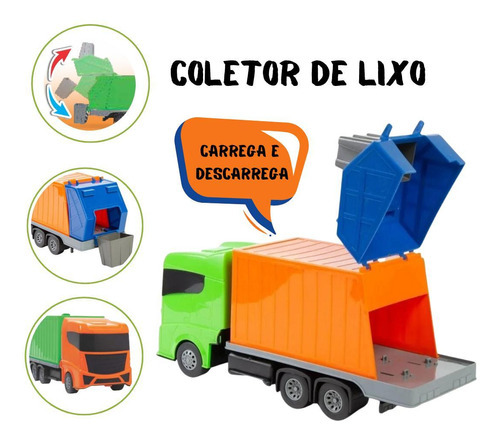 Caminhão Coletor De Lixo Carrega Descarrega Brinquedo