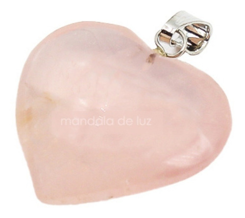 Pingente Prateado Coração Pedra Natural Quartzo Rosa Cristal